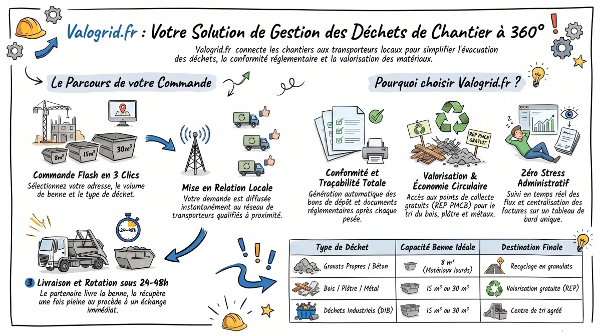 Schéma de la gestion des déchets de chantier en France — ValoGrid